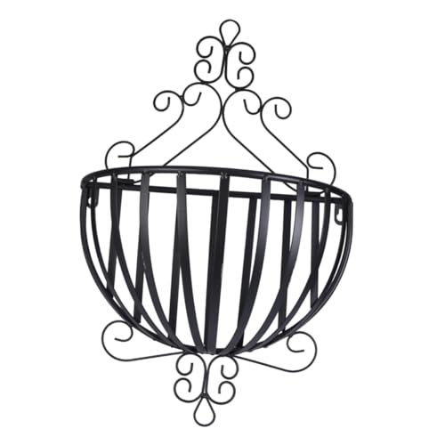 HYTROVE Iron Flowerpot Holder Wall Mounted Semicircular Planter Rack Black European Style Balcony Pot Holder for Indoor Outdoor Plant Display