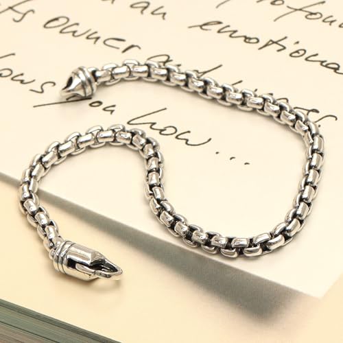 LeCalla Solid 925 Sterling Silver Men's Box Chain Bracelet | Italian Square Rolo Link Round Box Chain Bracelet for Men, Made in Italy (7.5, 8, 8.5, 9 Inches)4