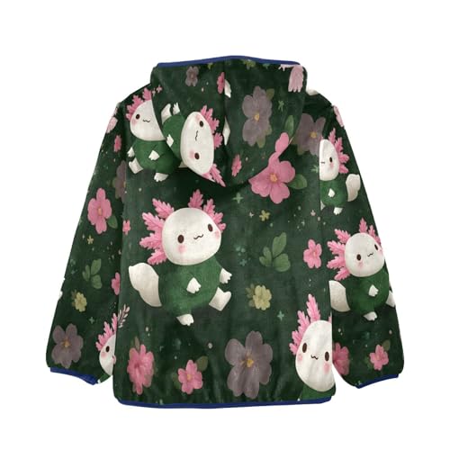 Cute Axolotl Floral Pattern Toddler Fleece Jacket Girl Boys Hooded Fleece Jacket Coat Warm Outwear Zip-up 3-10T2