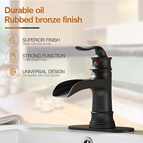 Fransiton Waterfall Faucet Bathroom Faucet Single Handle One Hole Oil Rubbed Bronze Finish Large Spout Lavatory Faucets Oil Rubbed Bronze Waterfall Faucet (Matte Black) #TOP1