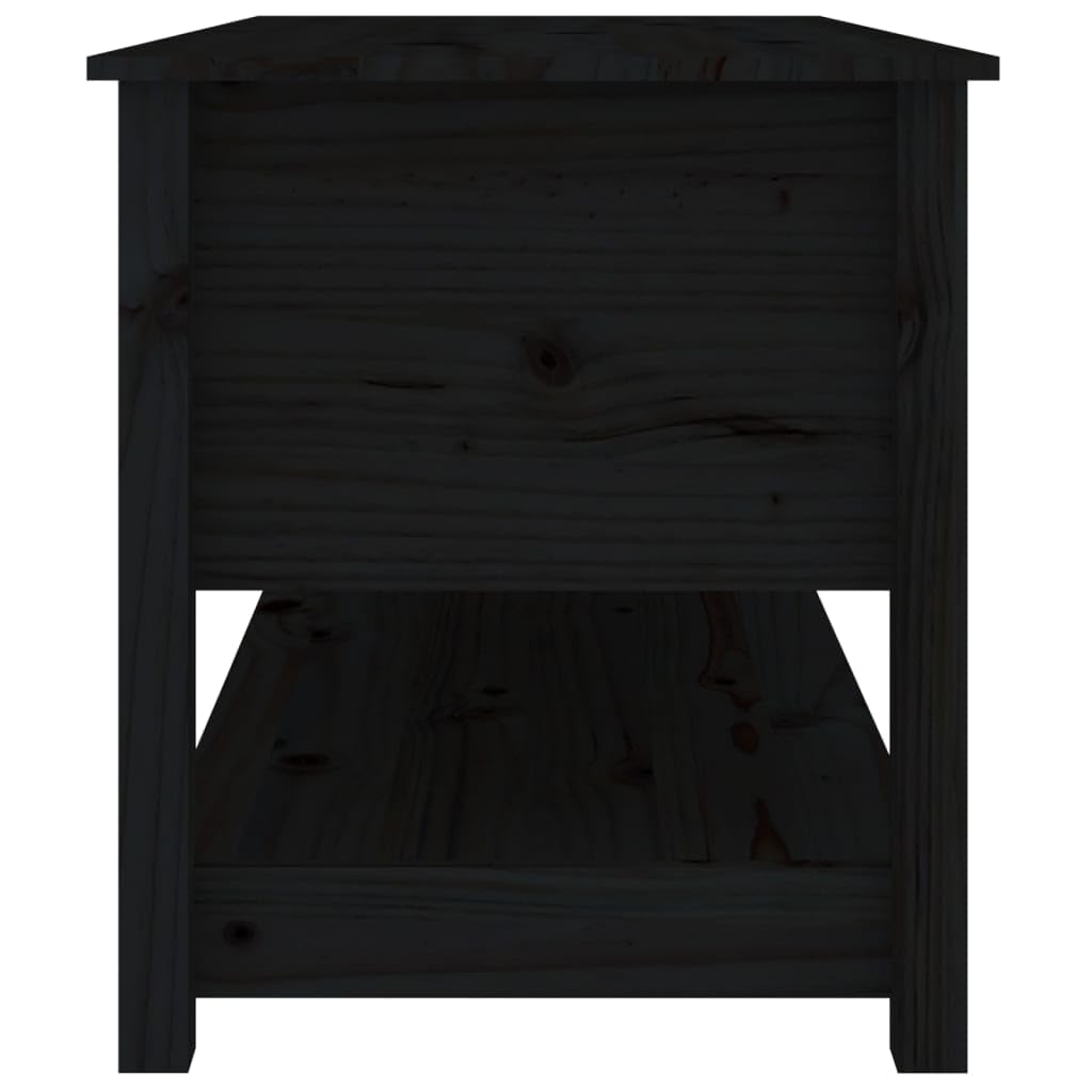 Mesa de centro negra 102 x 49 x 55 cm de madera maciza de pino diseño moderno con 2 cajones y estante abierto, mesa auxiliar robusta para salón, dormitorio y oficina