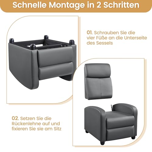 Yaheetech Relaxsessel Fernsehsessel Ruhesessel mit Liege-Funktion und Verstellbarer Beinablage Recliner Einzelsofa Kunstleder – Bild 7