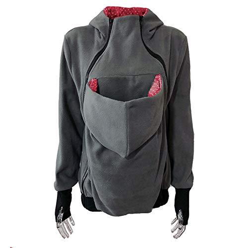 DNJKH Abrigo Chaqueta Invierno Premamá de Lana Jacket con Capucha Mujer Sudadera Canguro,6,XL