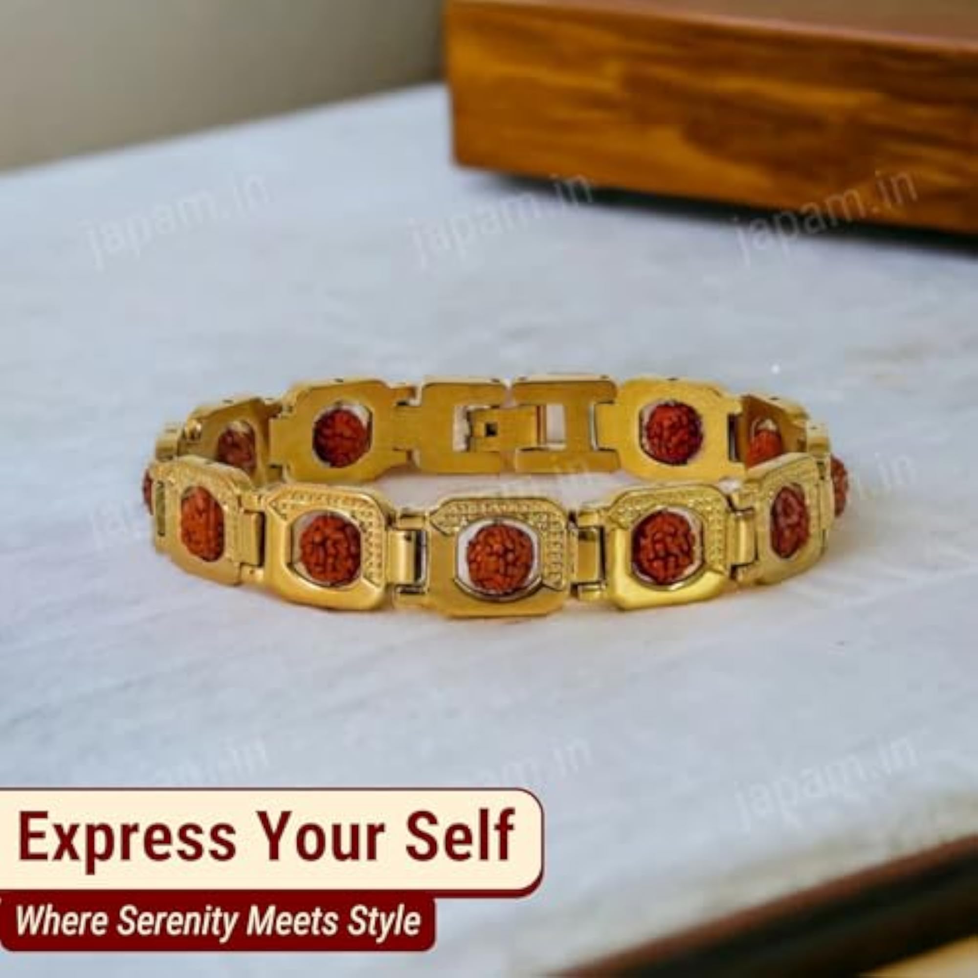 Eternal Radiance Plated Rudraksha Bracelet, 8.5 Inches