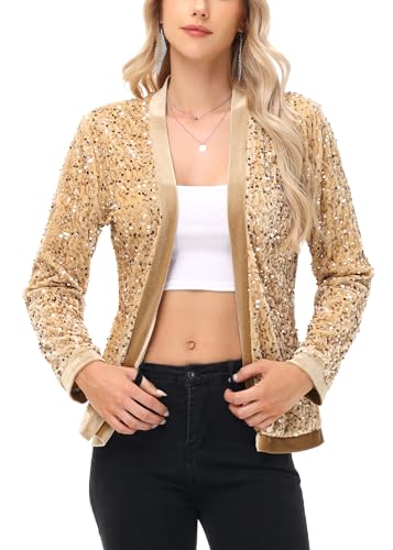 Anna-Kaci Women's Sparkly Sequin Cardigan Long Sleeve Open Front Glitter Party Sequin Blazer Jacket3