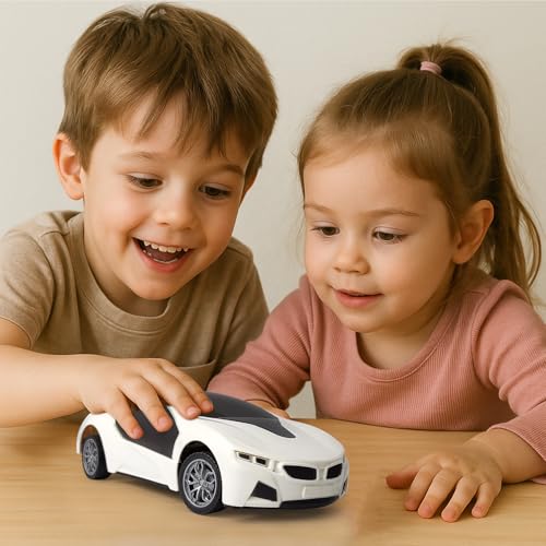 Image of 3D LED High Speed Rechargeable Remote Control Car for Kids, RC Racing Vehicle with Bright Lights, 2 AA Battery Controller (White)