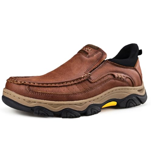 Mens Hands Free Slip On Leather Walking Outdoor Slip-Ins Loafers Work Hiking Causal Shoes