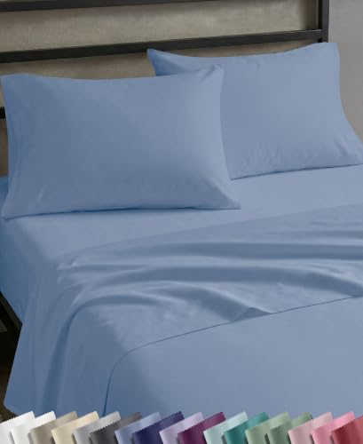Soft Natural 100% Cotton Sateen Queen Bed Sheets, 4 Pc Set, Blue...