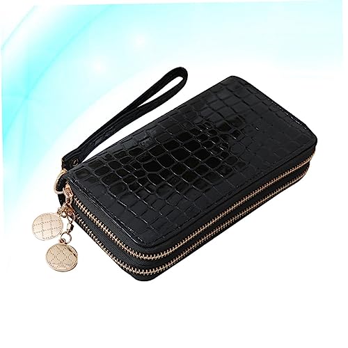 Vintage Black Patent PU Leather Long Zipper Wallet for Women Large Capacity Purse Stylish Cash and Card Holder Portable and Durable Design3