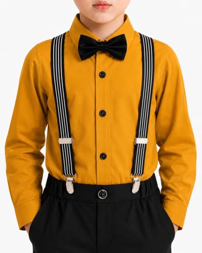 Image of SAGAR IMPEX Boys Cotton Blend Solid Full Sleeves Shirt and Pant Set with Suspender and Bow Tie | Clothing Set for Boys