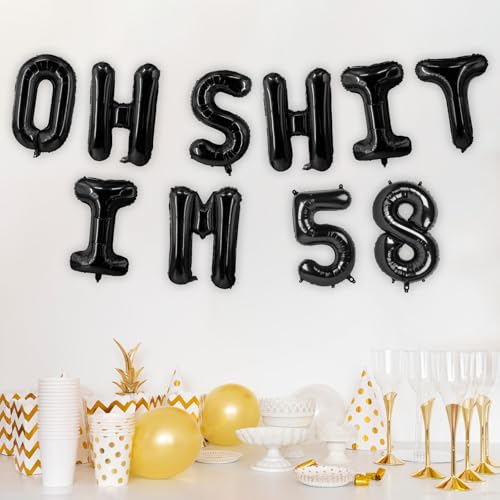 Image of Oh I'm 58! Latex Balloons 16 Inch Black Hallo Fifty Eight Cheers to 58 Years Old Theme Decor for Man Woman Happy 58th Birthday Party Photo Studio Prop Flag Decorations Favors Supplies