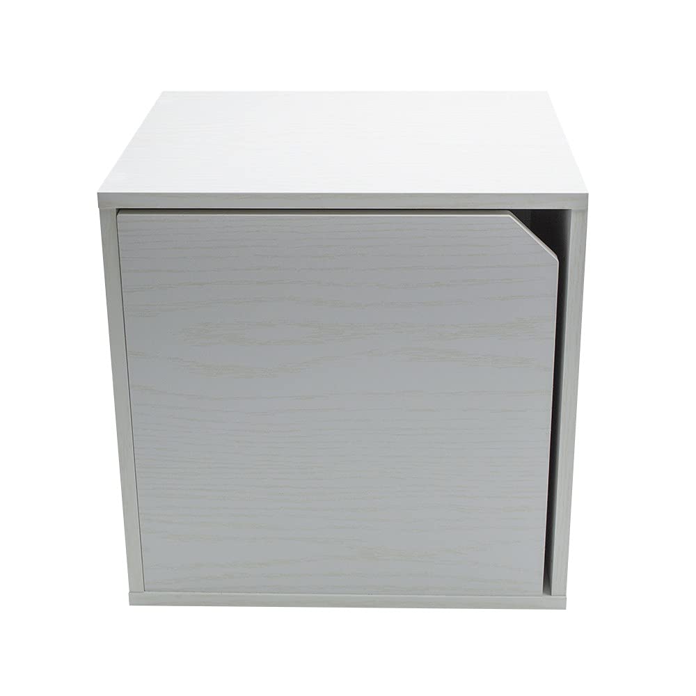 Mediawave Store - Cubo Modulare Libreria Cemento Frassinato Anta Apribile CUBE STACK 13232, per Spazi Interni, Mensola da Parete per Ingresso, Soggiorno, Camera da letto, Cameretta (Bianco)