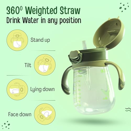 Image of LuvLap Bite Resistant Soft Silicone Straw Sipper Cup with Handle, with Weighted Straw, Sippy Cup with Anti Spill Lock, BPA Free, 300 ml, Green, Training Cup for Kids