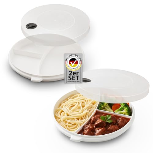 Hausfelder Mikrowellenteller mit Deckel 3-fach geteilt - 2er Set Portionsteller für Mikrowelle, BPA-frei & spülmaschinenfest, Menüteller mit Unterteilung zum Aufwärmen, Einfrieren, Meal Prep, 23,5cm Hausfelder Mikrowellenteller mit Deckel 3-fach geteilt - 2er Set Portionsteller für Mikrowelle, BPA-frei & spülmaschinenfest, Menüteller mit Unterteilung zum Aufwärmen, Einfrieren, Meal Prep, 23,5cm