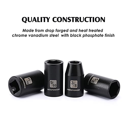 Mixpower 14 Pieces 1/2-Inch Drive Shallow Impact Socket Set, 3/8-Inch To 1-1/4 Inch, Cr-V, Sae, 6 Point, Shallow, 14 Pieces 1/2" Dr. Shallow Socket #TOP4
