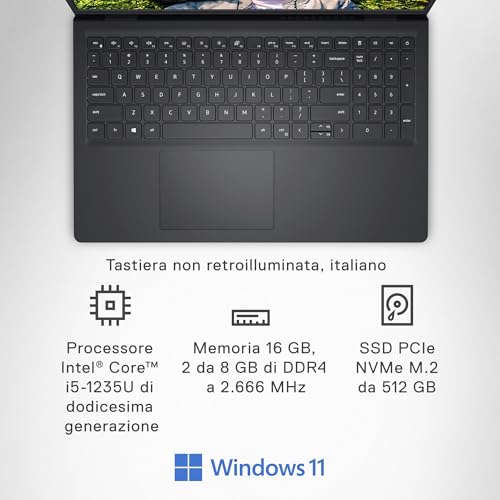 Inspiron 15 3520 Notebook 15.6" Schermo FHD (1920 x 1080), Intel Core i5-1235U, Grafica Intel UHD, 16 GB RAM, 512 GB SSD, Windows 11 Home, Tastiera Italiana, Nero - Notebook - Immagine 7