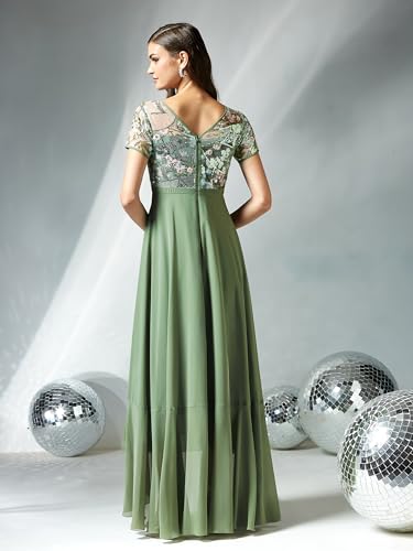 Image of Miss Chase Women's Round Neck Short Sleeve Floral Layered Georgette Midi Dress