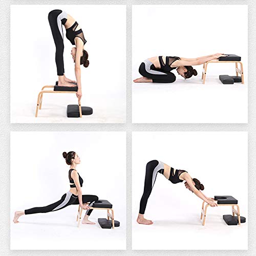 UNCHAIN Yoga Headstand Bench Wood Stand, Yoga Inversion Chair Stool Handstand with PU Cushion Pads, Solid Fitness Bench Perfect for Both Beginner and Experience Yogis (Black)