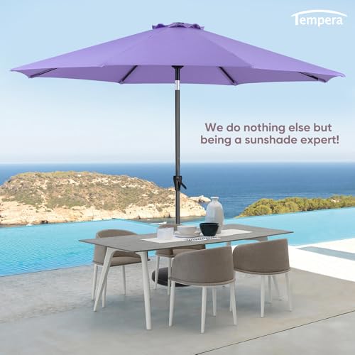 Image of Tempera Patio Market Outdoor Table Umbrella with Auto Tilt and Crank, Large Sun Umbrella with Sturdy Pole & Fade Resistant Canopy, Easy to Set