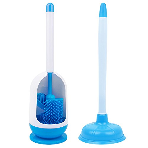 MR.SIGA Soft Bristle Toilet Brush with Holder and 1 Free Plunger