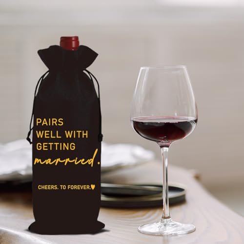 Image of Married Wine Bag Married Gifts for Couples Mr Mrs Marriage Honeymoon Gift Wedding Party Decorations Getting Engaged Wine Bottle Bag Champagne Bottle Wraps Bags (Black)
