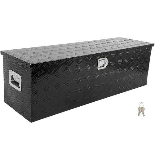 SCITOO 49inch Heavy Duty Aluminum Alloy Truck Bed Tool Box Chest Box Aluminum Trailer Tongue Box for Pick Up Truck Bed RV Trailer Black Rectangle Truck Bed Storage with Side Handle,Lock and Keys by SCITOO - Used condition - CA$151.95