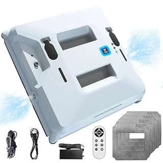 emobwdy Robot per La Pulizia delle Finestre con Doppio Spruzzo d'Acqua, Robot Lavavetri Quadrato da 3000 Pa con Telecomando, Aspirapolvere Intelligente per Finestre Alte Interne/Esterne,White