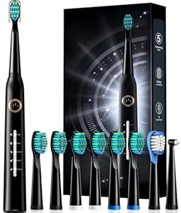 Electric Toothbrush, Sonic Toothbrushes with 8 Brush Heads 40000 VPM 5 Modes, Sonic Toothbrushes Fast Charge 4 Hours Last 30 Days (Black)