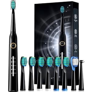 Electric Toothbrush, Sonic Toothbrushes with 8 Brush Heads 40000 VPM 5 Modes, Sonic Toothbrushes Fast Charge 4 Hours Last 30 Days (Black)