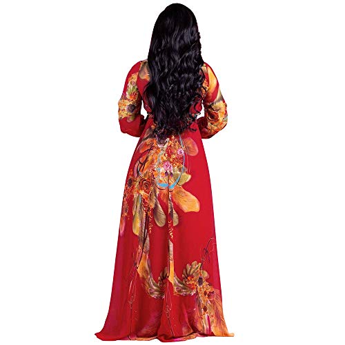 Image of Nuofengkudu Womens Chiffon Deep V-Neck Maxi Dress Summer Boho Dresses(S-5XL)