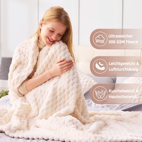 Vielit Kuscheldecke Flauschig 150x200 cm – Ultraweiche Fleecedecke für Couch & Sofa, Warme Wohn- & Kuscheldecke, Leichte Sofadecke, Gemütliche Couchdecke, Atmungsaktiv & Pflegeleicht Decke Beige