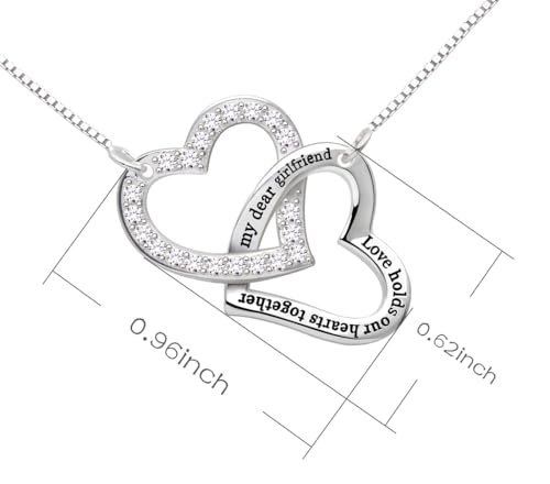 ALOV Sterling Silver "my dear girlfriend love holds our hearts together Love Heart Cubic Zirconia Pendant Necklace3