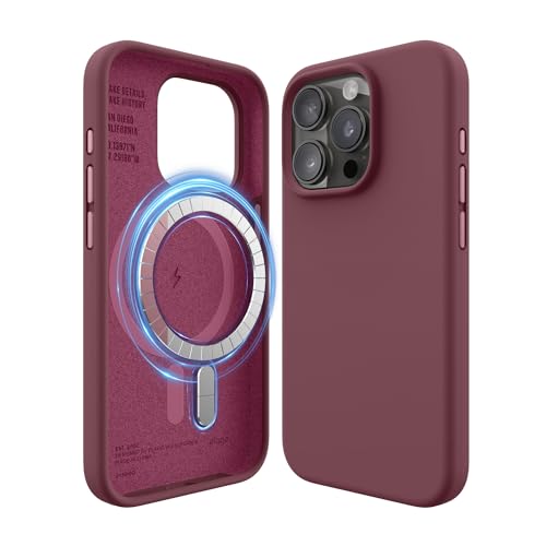 elago Magnetic Silicone Case Compatible with iPhone 15 Pro Case, Compatible with MagSafe All Accessories,Built-in Magnets,Premium Silicone,Full Body Protective Cover [5 Layer Structure] (Burgundy)