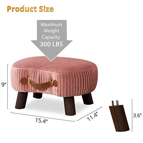 Small Curved Foot Stool With Handle, Pink Velvet Footstool And Ottomans, Modern Foot Rest With Wooden Legs, Step Stool With Padded Seat For Couch, Living Room #TOP1
