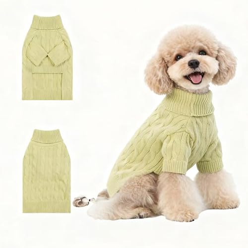 Image of Small /Medium Dog Sweater, Warm Dog Winter Coat w /Sleeves, Comfortable High Neck Premium Dog Clothes for Mini Poodle-Best for Holidays, Daily Walks S Light Green