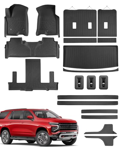 CARdant Floor Mats for Chevy Tahoe for GMC Yukon 2021-2026 (Fit 7 Seats), All-Weather Floor Mats, Cargo Liner, Backrest Mats & Door Sill Guards for Tahoe for Yukon Denali Accessories 2021-2025 2026