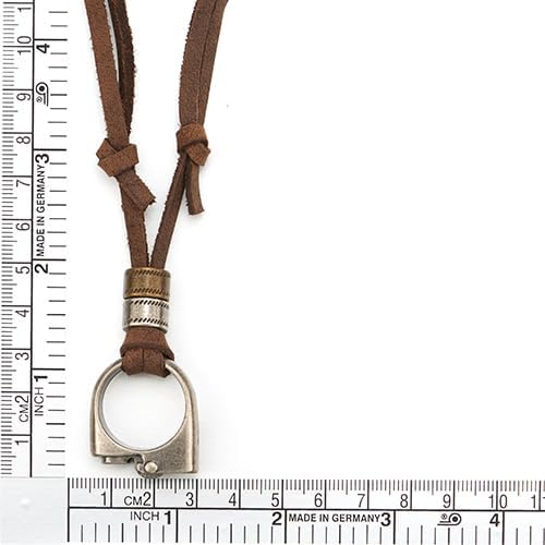 COOLSTEELANDBEYOND Old Metal Lighter Ring Charm Pendant Necklace with Adjustable Brown Leather Cord, Mens Womens - Image 4