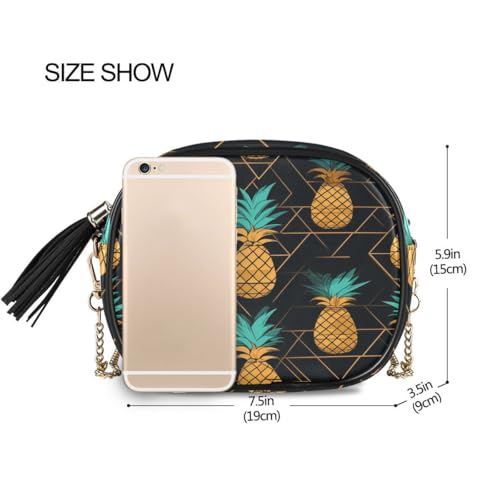 ALAZA Women's Pineapples Geometric on Black PU Leather Crossbody Bag Shoulder Purse with Tassel3