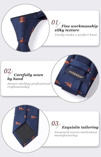 Image of HISDERN Ties for Men Classic Animal Tie and Pocket Square Set Jacquard Woven Silk Neckties Handkerchief Wedding Party