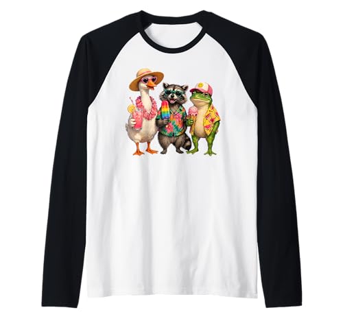 Summer Squad Funny Vacation Goose Raccoon Frog Ice Cream Raglan Baseball Tee