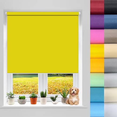 Thermorollo ohne Bohren 45 x 110 cm Fensterrollo Klemmrollo, Duo Rollo Sonnenschutzrollo Sonnenschutz Blickdicht Sichtschutz für innen Wandmontage, Gelb