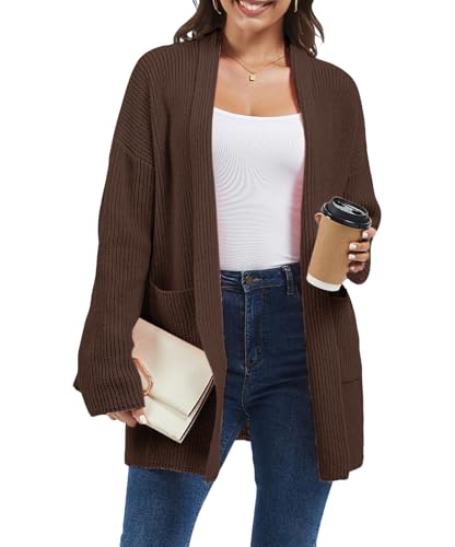 crazy bean Cárdigan Invierno Mujer Chaqueta Punto Largo Otoño Rebeca Manga Larga con Bolsillos Suéter Abierto Elegante Marrón M