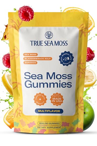 TrueSeaMoss Sea Moss Gummies with Bladderwrack & Burdock Root – Vegan Formula for Adults & Kids – Fruity Flavor – 60 Gummies (Pouch May Vary)