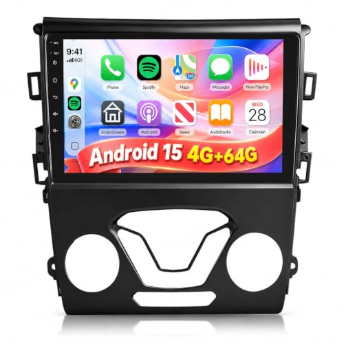 4G+64G Android 15 Car Stereo for Ford Fusion 2013-2019/Ford Mondeo Rimoody Car Radio Wireless CarPlay Android Auto GPS WiFi IPS Touch Screen Bluetooth FM/RDS 32-Band EQ DSP SWC + Backup Camera