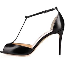 SAMMITOP Womens Peep Toe T-strap Heeled Sandals 10 CM Ankle Strap Spring Summer Dress Shoes