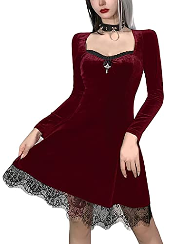 XKBHYD Weihnachtskleid Damen Samtkleid Eckiger Ausschnitt Partykleid...