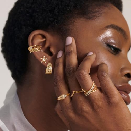 Double CZ Criss Cross Gold Rings for Women,14K Gold Plated CZ Cross Ring | Eternity Promise Ring for Her | Infinity Wedding Band Ring Size 6/7/83