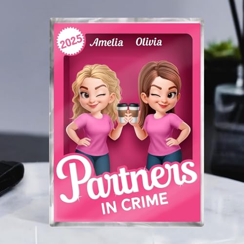 Unique Personalized Bestie Partner in Crime 3D Acrylic Block - Custom Gift for Friends and Sisters, Perfect Birthday Surprise - Image 3