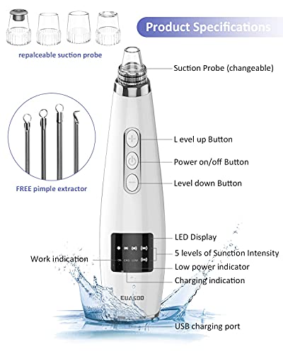 Blackhead Pore Vacuum Cleaner Remover, 2023 Upgraded Facial Pore Cleaner Electric Usb Rechargeable Acne Comedone Whitehead Extractor With 5 Probes And Blackhead Remover Kit Suction For Women & Men #TOP5