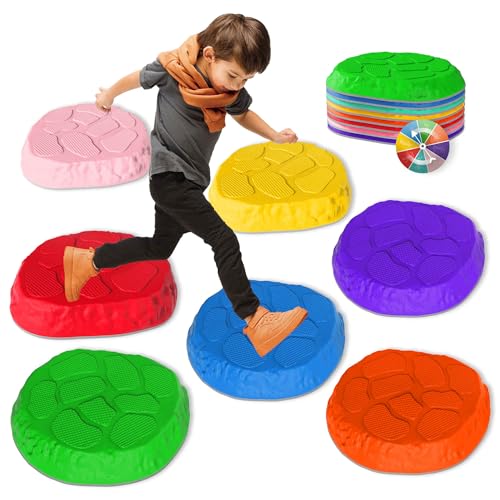SmartYeen Stepping Stones for kids,8/12 PCS Durable Non-Slip Balance Stones Indoor Outdoor toys for toddlers develope Kids Balance and Coordination Skills